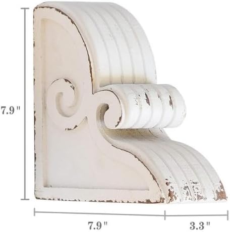 Generic Blackperlcrafts By 2 Pcs Pair Distressed White Decorative Fireplace Mentel Corbels Shelf Shabby Chic Vintage Look Farmhouse Wood Bracket Corbel Bookends Gift