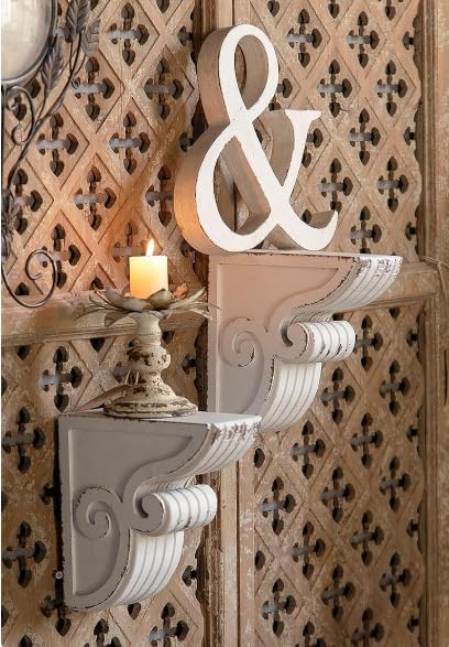 Generic Blackperlcrafts By 2 Pcs Pair Distressed White Decorative Fireplace Mentel Corbels Shelf Shabby Chic Vintage Look Farmhouse Wood Bracket Corbel Bookends Gift