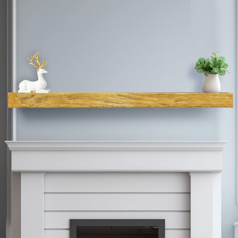 SKYFIRE 60" W Fireplace Mantel Shelves - Handcrafted Solid Floating Shelf, Rustic Concrete Display Shelf Mantles with Invisible Heavy Duty Steel Bracket for Over Fireplace, TV, Sofa