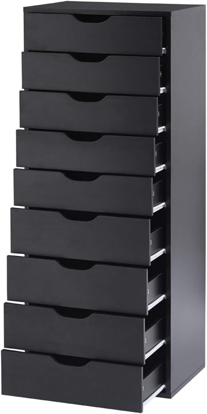 Naomi Home 9-Drawer Tall Dresser, Black, Smart Storage, Maximum Capacity with Smooth Runners & Recessed Handles, Compact Footprint for Bedroom or Office, Sturdy Engineered Wood Construction