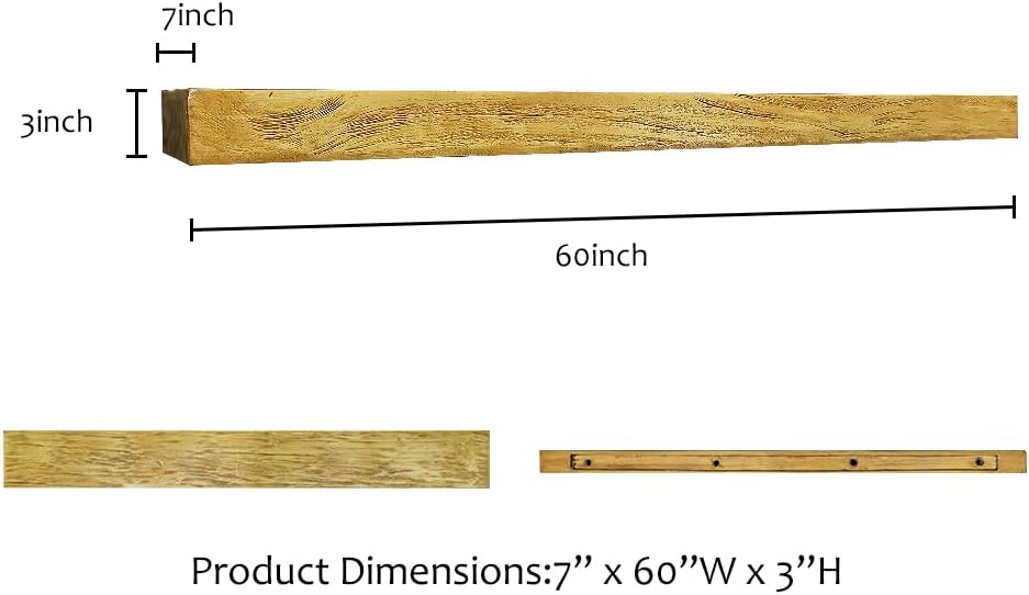 SKYFIRE 60" W Fireplace Mantel Shelves - Handcrafted Solid Floating Shelf, Rustic Concrete Display Shelf Mantles with Invisible Heavy Duty Steel Bracket for Over Fireplace, TV, Sofa