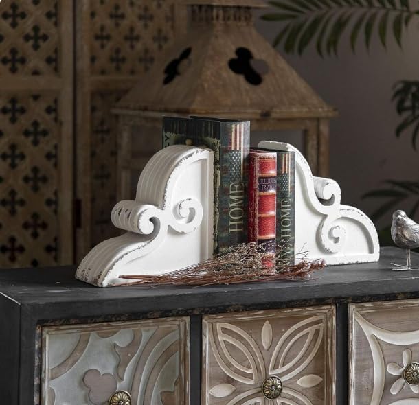 Generic Blackperlcrafts By 2 Pcs Pair Distressed White Decorative Fireplace Mentel Corbels Shelf Shabby Chic Vintage Look Farmhouse Wood Bracket Corbel Bookends Gift