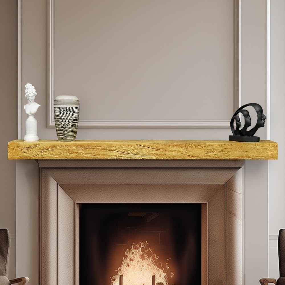 SKYFIRE 60" W Fireplace Mantel Shelves - Handcrafted Solid Floating Shelf, Rustic Concrete Display Shelf Mantles with Invisible Heavy Duty Steel Bracket for Over Fireplace, TV, Sofa