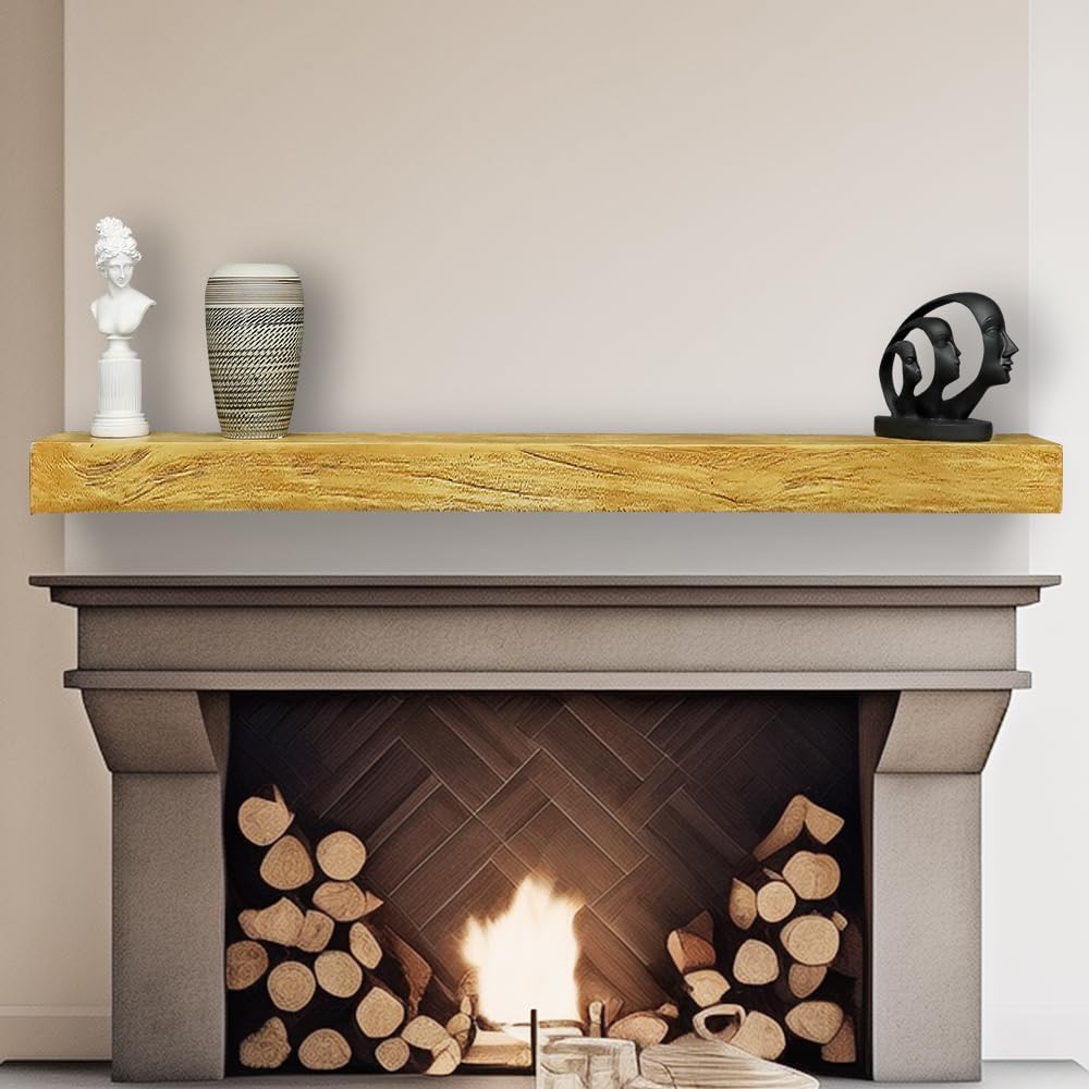 SKYFIRE 60" W Fireplace Mantel Shelves - Handcrafted Solid Floating Shelf, Rustic Concrete Display Shelf Mantles with Invisible Heavy Duty Steel Bracket for Over Fireplace, TV, Sofa