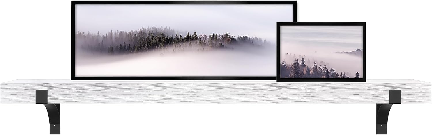 MCS Master & Co. Modern Floating Fireplace Mantel with Black Metal Brackets, Long Floating Shelves for Wall Décor, 60 inches, Natural Woodgrain