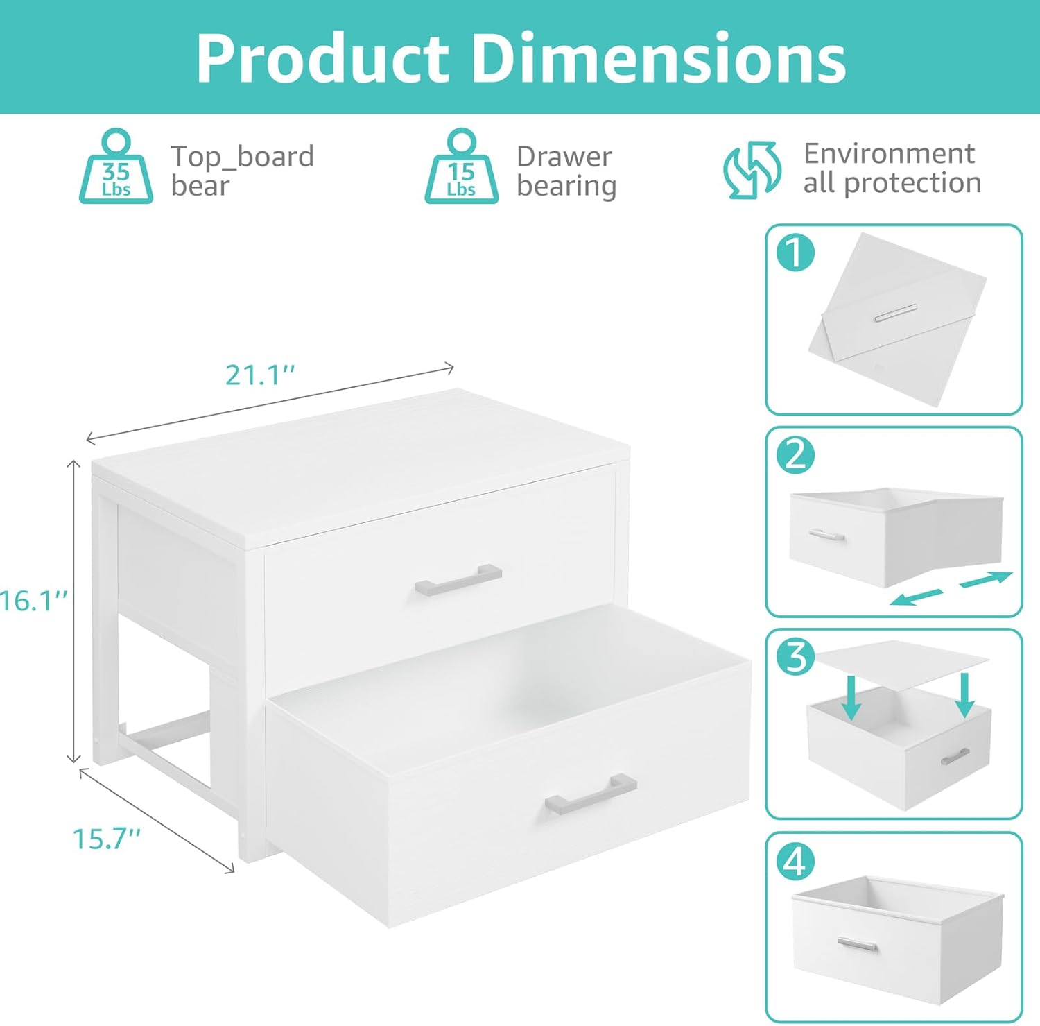 BOLUO Stackable Storage Drawers Closet Organizers and Storage Fabric White 2 Drawer Dresser for Bedroom 2 Packs Modern