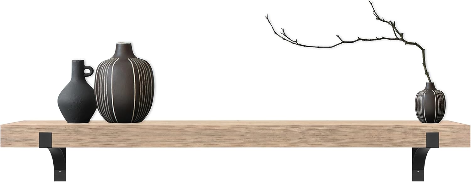 MCS Master & Co. Modern Floating Fireplace Mantel with Black Metal Brackets, Long Floating Shelves for Wall Décor, 60 inches, Natural Woodgrain