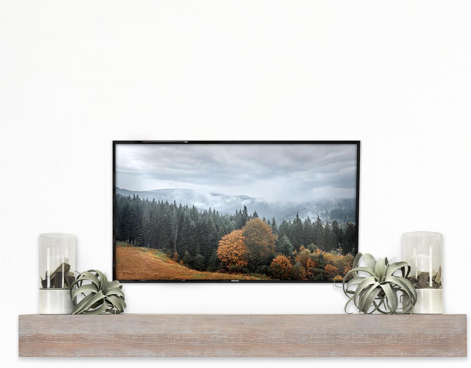 MCS Master & Co. Modern Floating Fireplace Mantel with Black Metal Brackets, Long Floating Shelves for Wall Décor, 60 inches, Natural Woodgrain