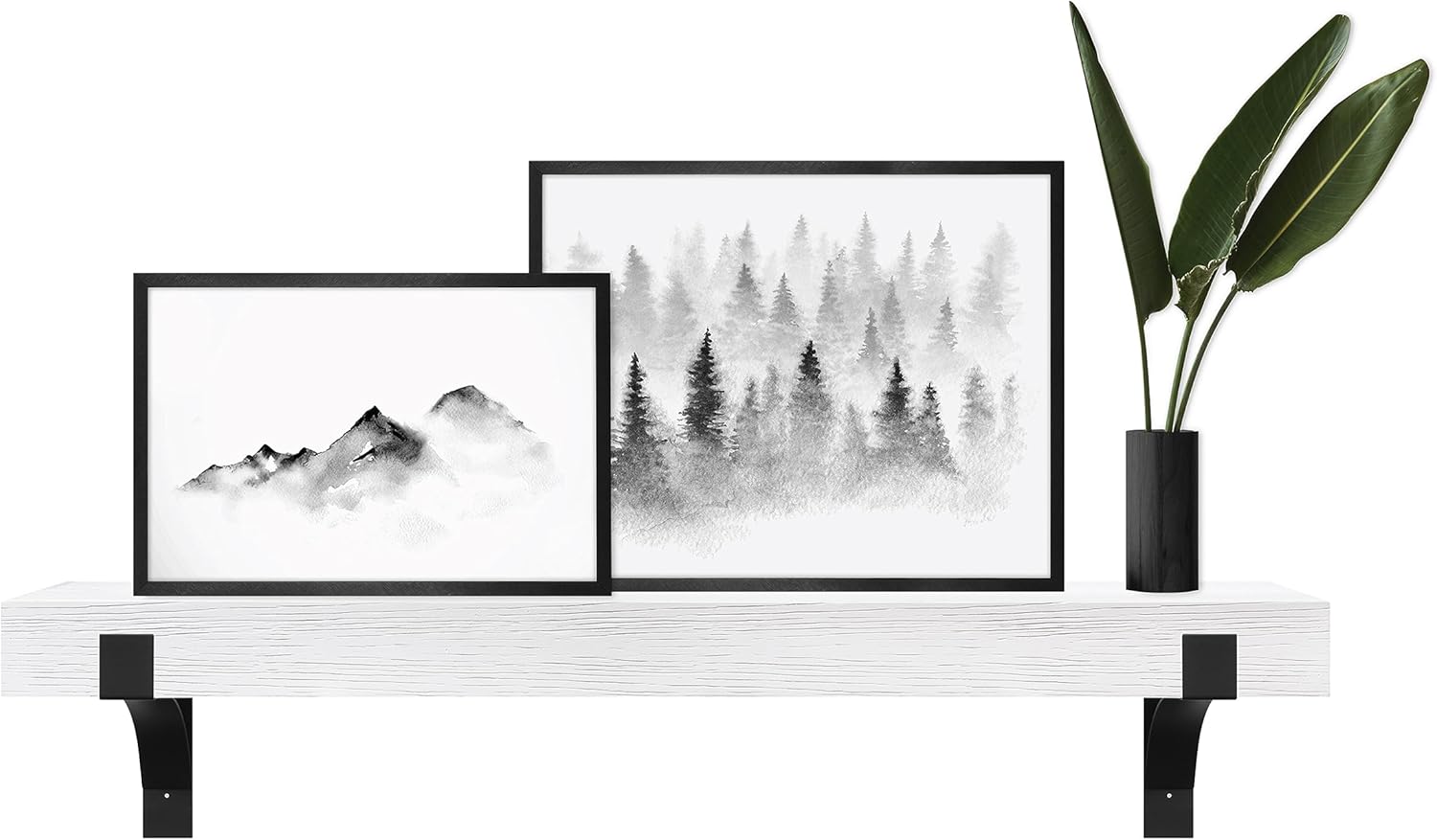 MCS Master & Co. Modern Floating Fireplace Mantel with Black Metal Brackets, Long Floating Shelves for Wall Décor, 60 inches, Natural Woodgrain