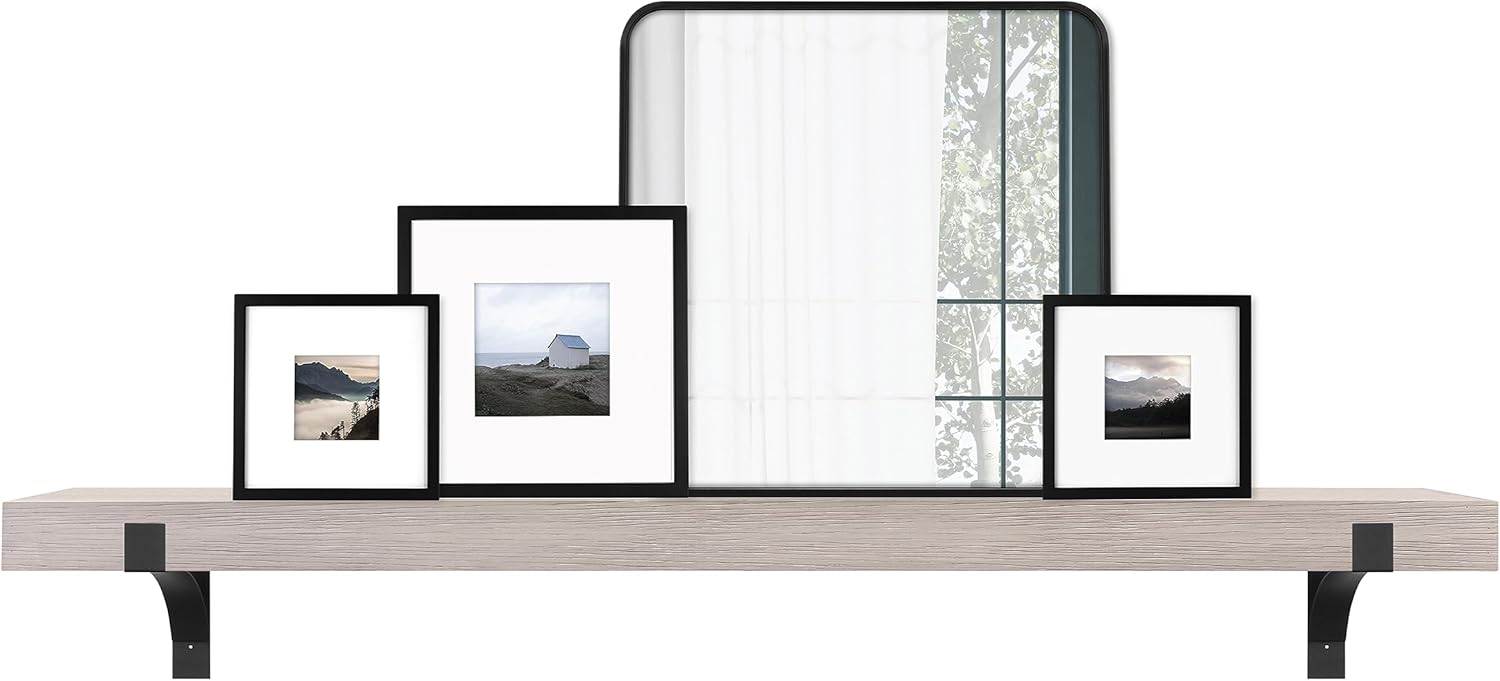 MCS Master & Co. Modern Floating Fireplace Mantel with Black Metal Brackets, Long Floating Shelves for Wall Décor, 60 inches, Natural Woodgrain