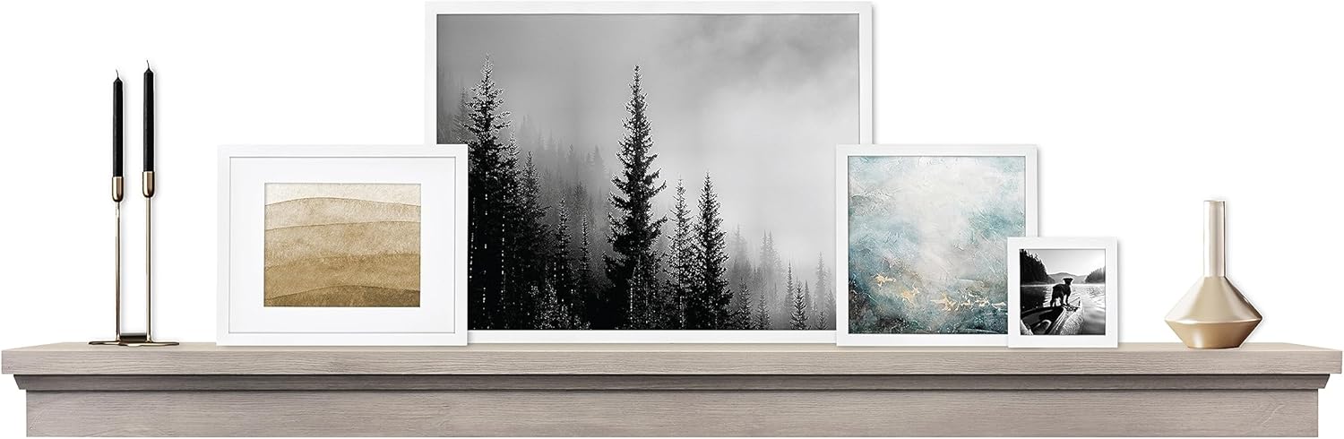 MCS Master & Co. Modern Floating Fireplace Mantel with Black Metal Brackets, Long Floating Shelves for Wall Décor, 60 inches, Natural Woodgrain