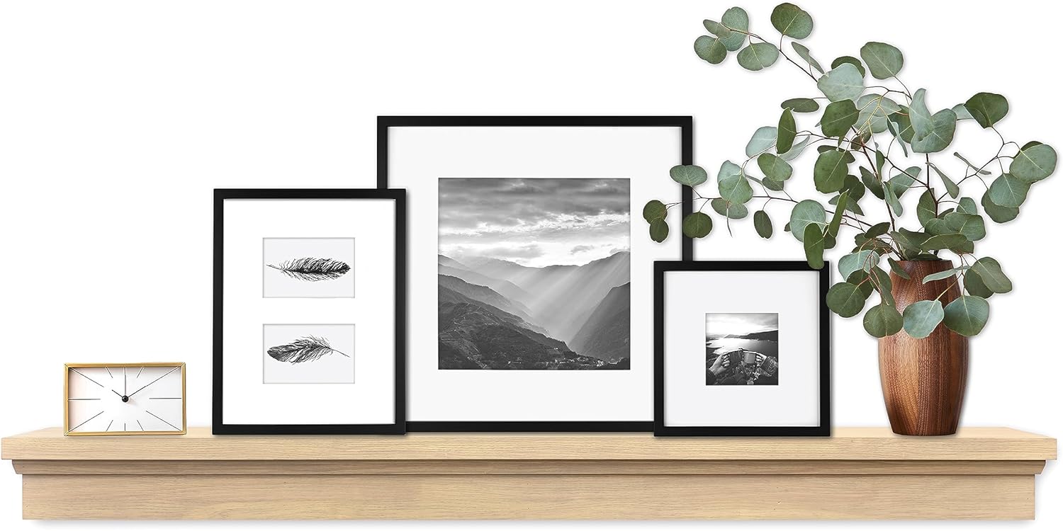 MCS Master & Co. Modern Floating Fireplace Mantel with Black Metal Brackets, Long Floating Shelves for Wall Décor, 60 inches, Natural Woodgrain