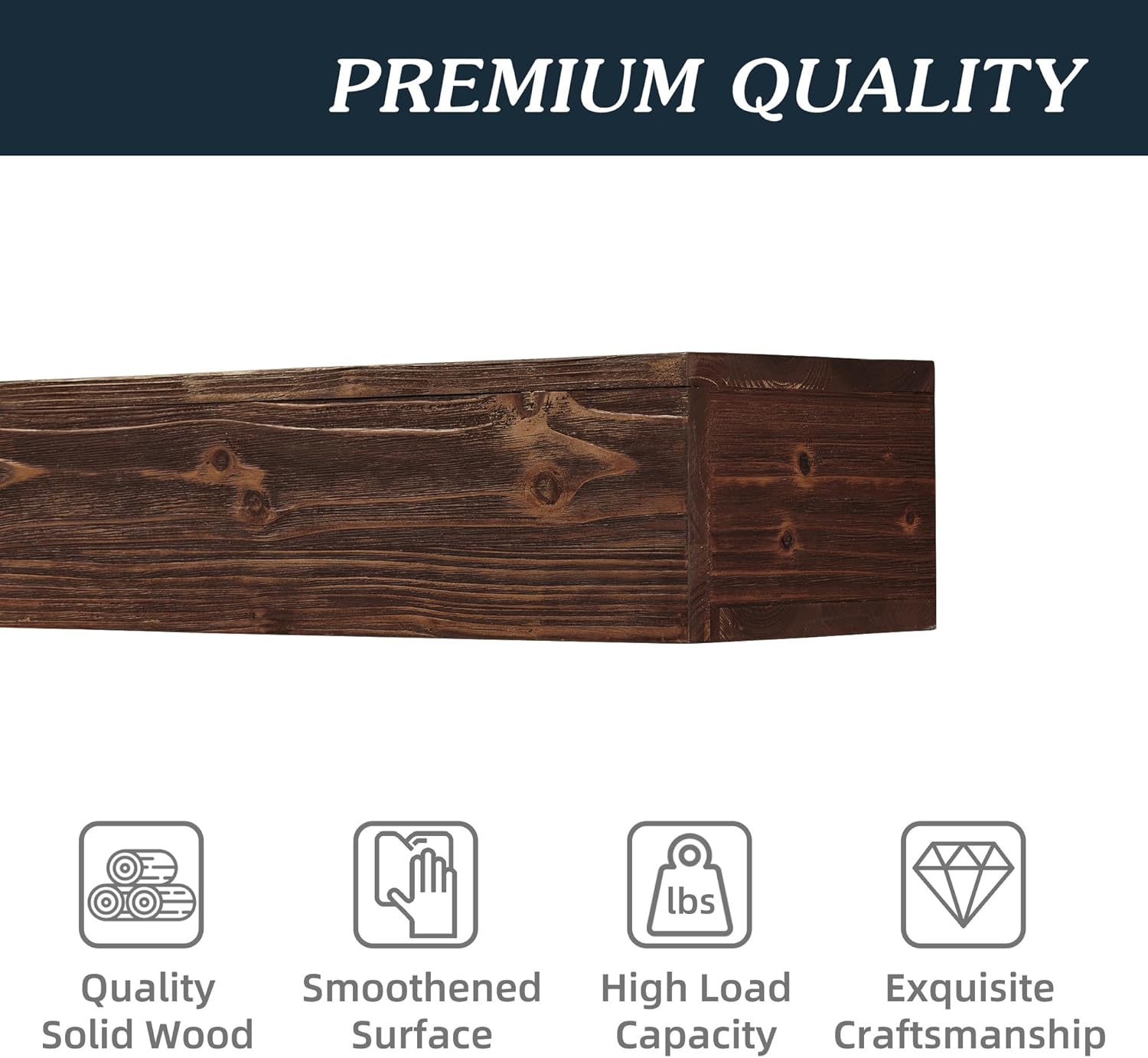 60" Rustic Fireplace Mantle Shelf, Wood Mantles for Over Fireplace, Wall Mounted Farmhouse Fireplace Mantel Shelf, Floating Fireplace Mantels, Espresso