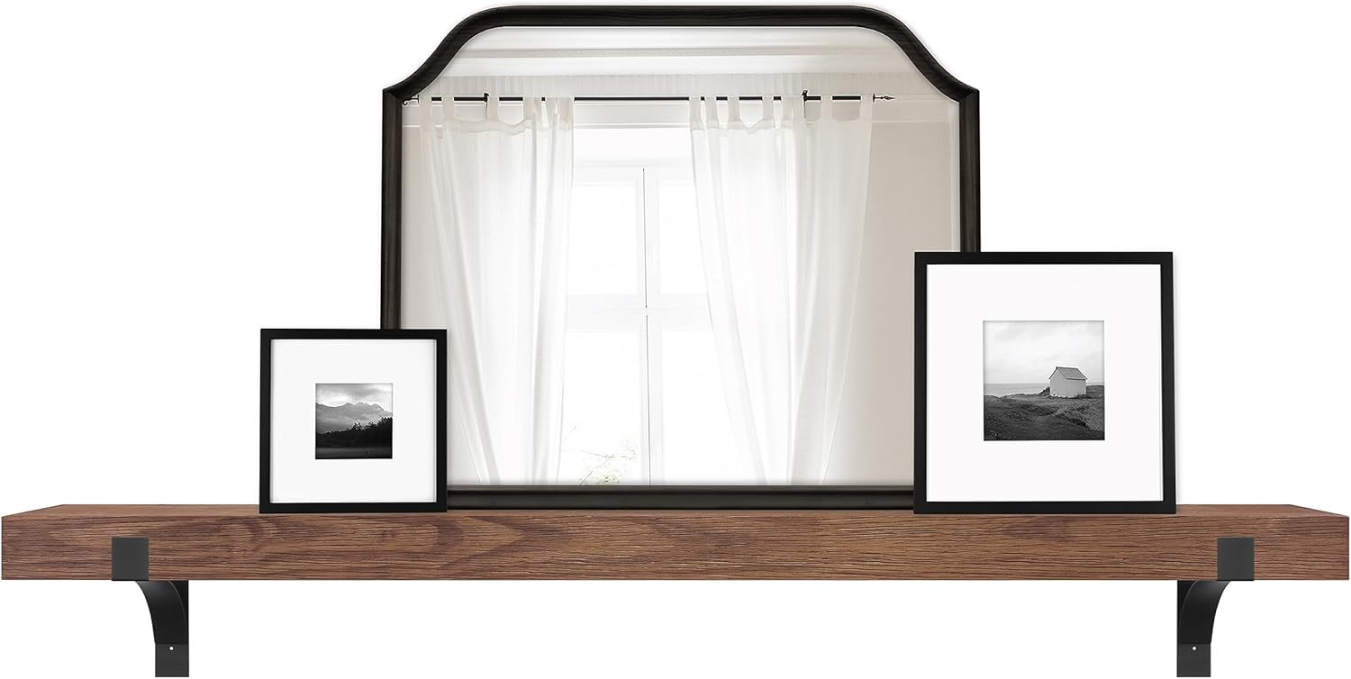 MCS Master & Co. Modern Floating Fireplace Mantel with Black Metal Brackets, Long Floating Shelves for Wall Décor, 60 inches, Natural Woodgrain