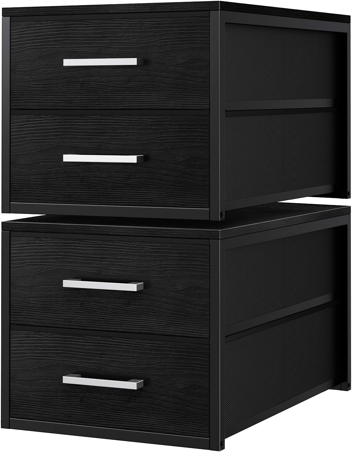 BOLUO Stackable Storage Drawers Closet Organizers and Storage Fabric White 2 Drawer Dresser for Bedroom 2 Packs Modern