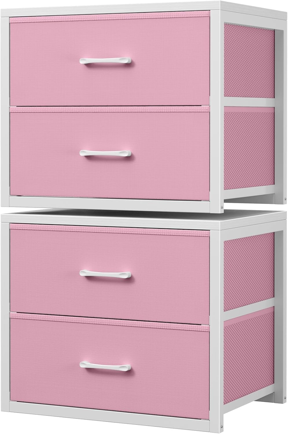 BOLUO Stackable Storage Drawers Closet Organizers and Storage Fabric White 2 Drawer Dresser for Bedroom 2 Packs Modern