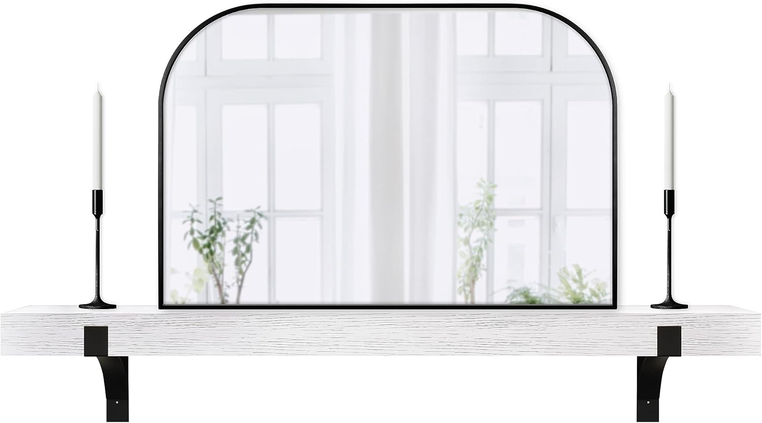 MCS Master & Co. Modern Floating Fireplace Mantel with Black Metal Brackets, Long Floating Shelves for Wall Décor, 60 inches, Natural Woodgrain