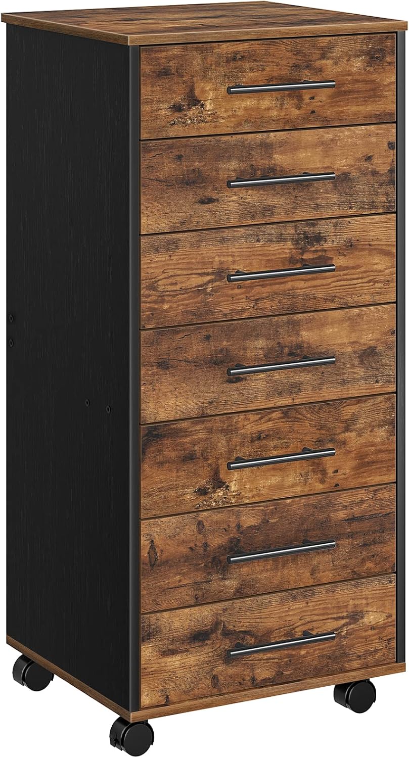 HOOBRO 7-Drawer File Cabinet, Wooden Office Cabinet with Drawers, Mobile Storage Filing Drawer for Home Office, Study, Easy Assembly, White WT07WJ01