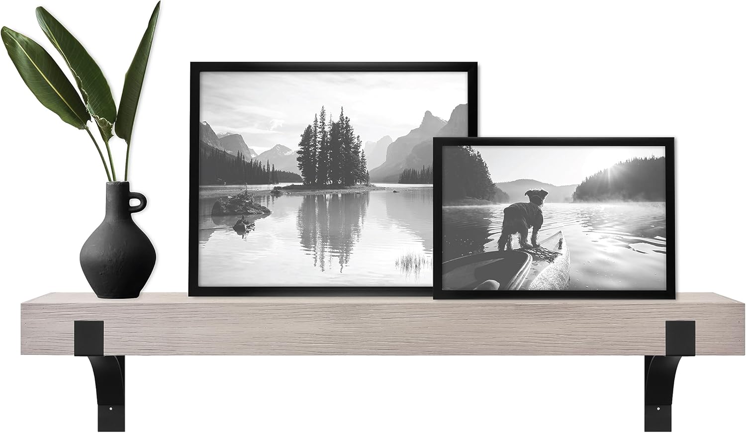 MCS Master & Co. Modern Floating Fireplace Mantel with Black Metal Brackets, Long Floating Shelves for Wall Décor, 60 inches, Natural Woodgrain