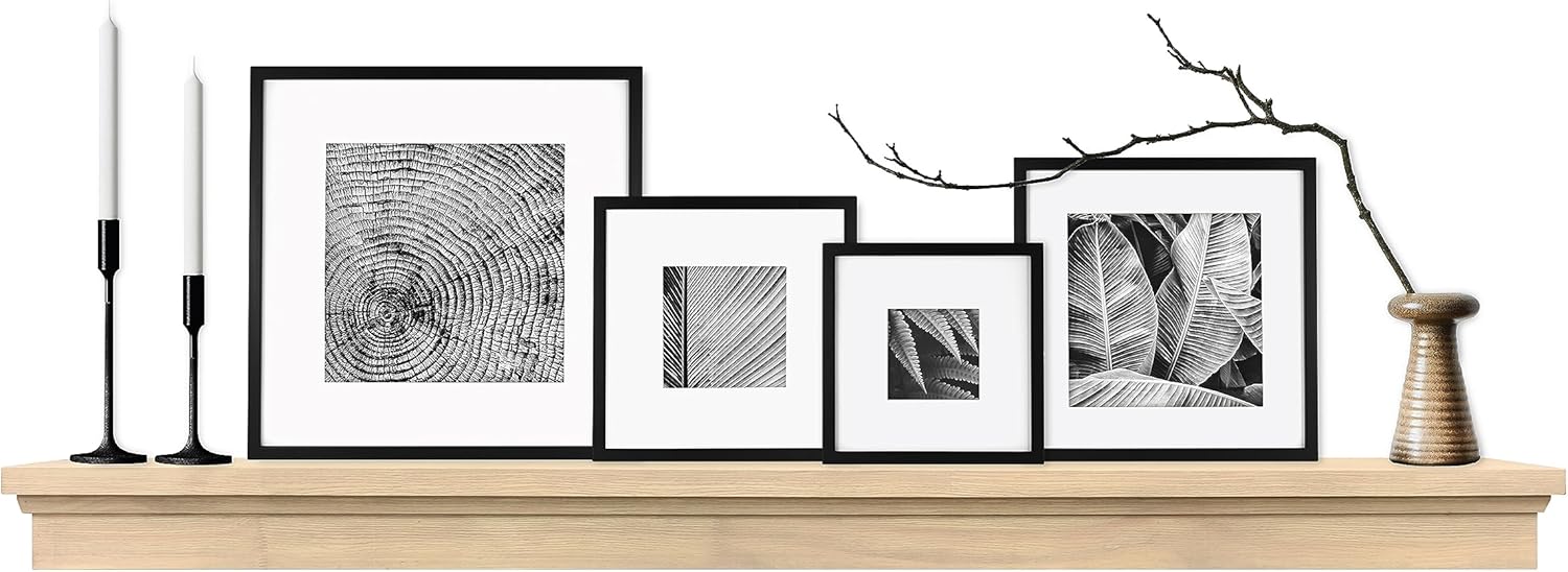 MCS Master & Co. Modern Floating Fireplace Mantel with Black Metal Brackets, Long Floating Shelves for Wall Décor, 60 inches, Natural Woodgrain