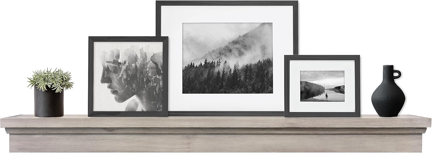 MCS Master & Co. Modern Floating Fireplace Mantel with Black Metal Brackets, Long Floating Shelves for Wall Décor, 60 inches, Natural Woodgrain