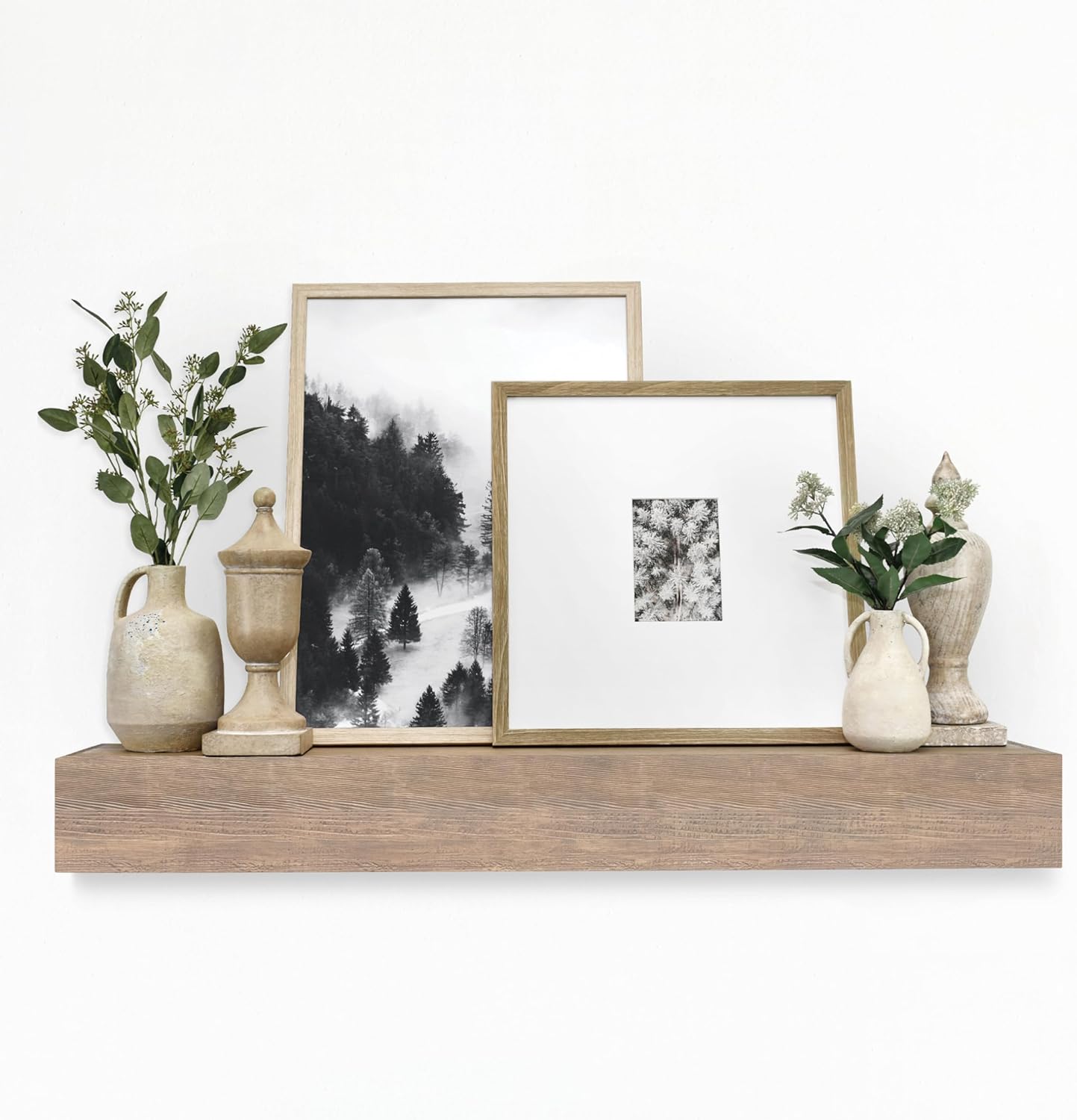 MCS Master & Co. Modern Floating Fireplace Mantel with Black Metal Brackets, Long Floating Shelves for Wall Décor, 60 inches, Natural Woodgrain