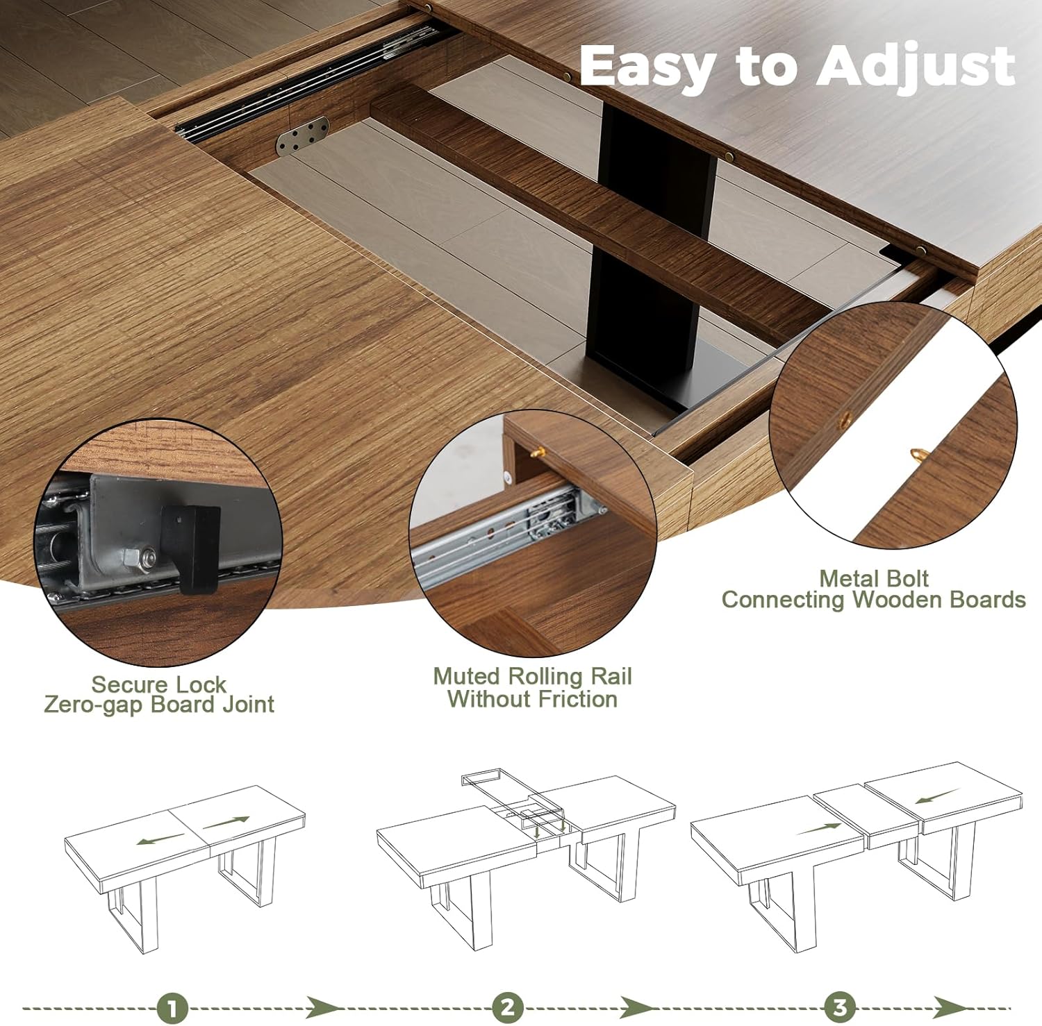 STHOUYN Farmhouse Rustic Extendable Dining Room Table for 8 10, 70.9" (86.6") x 31.5", Rectangular Dinner Table for 6-10, Mid Century Modern Expandable Retractable Wooden Kitchen Table (Brown)