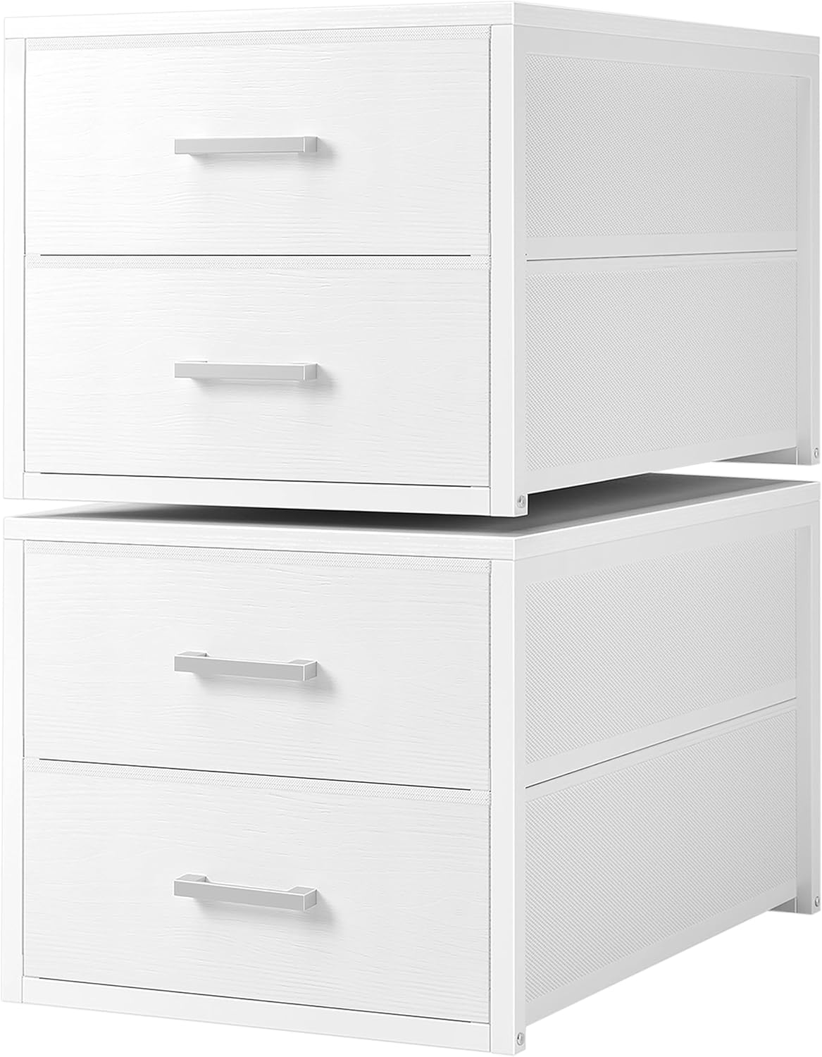 BOLUO Stackable Storage Drawers Closet Organizers and Storage Fabric White 2 Drawer Dresser for Bedroom 2 Packs Modern