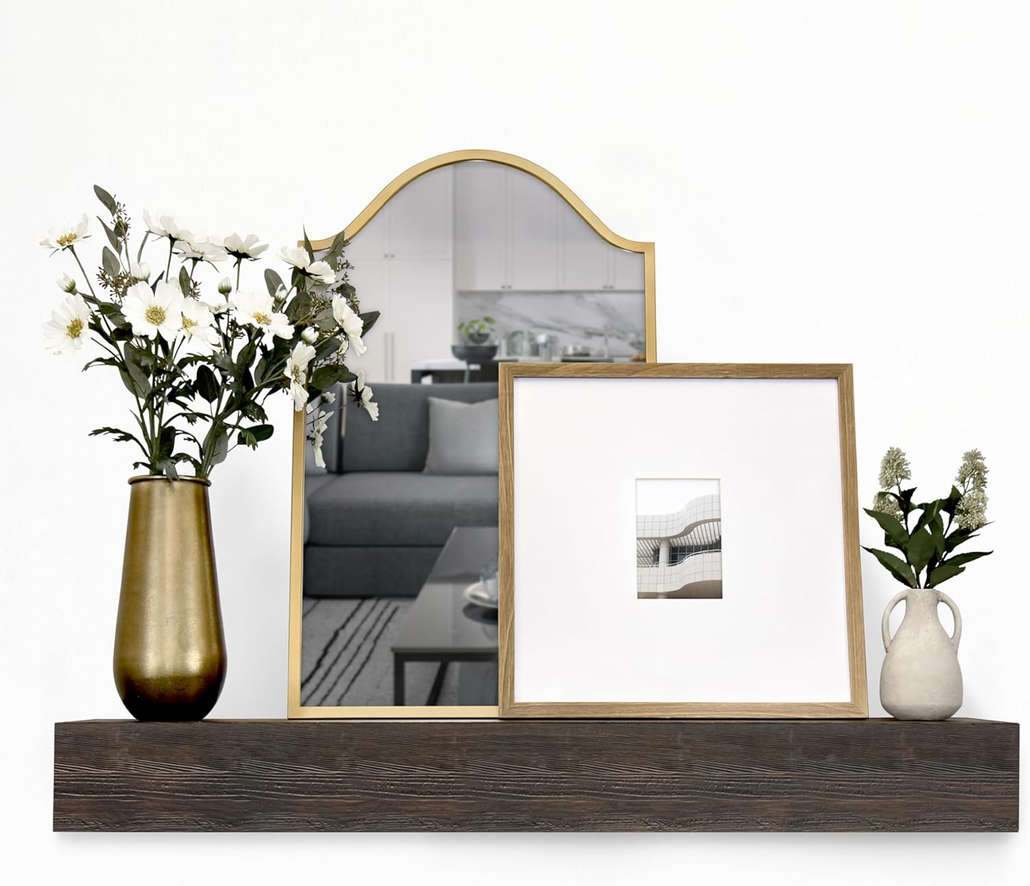 MCS Master & Co. Modern Floating Fireplace Mantel with Black Metal Brackets, Long Floating Shelves for Wall Décor, 60 inches, Natural Woodgrain