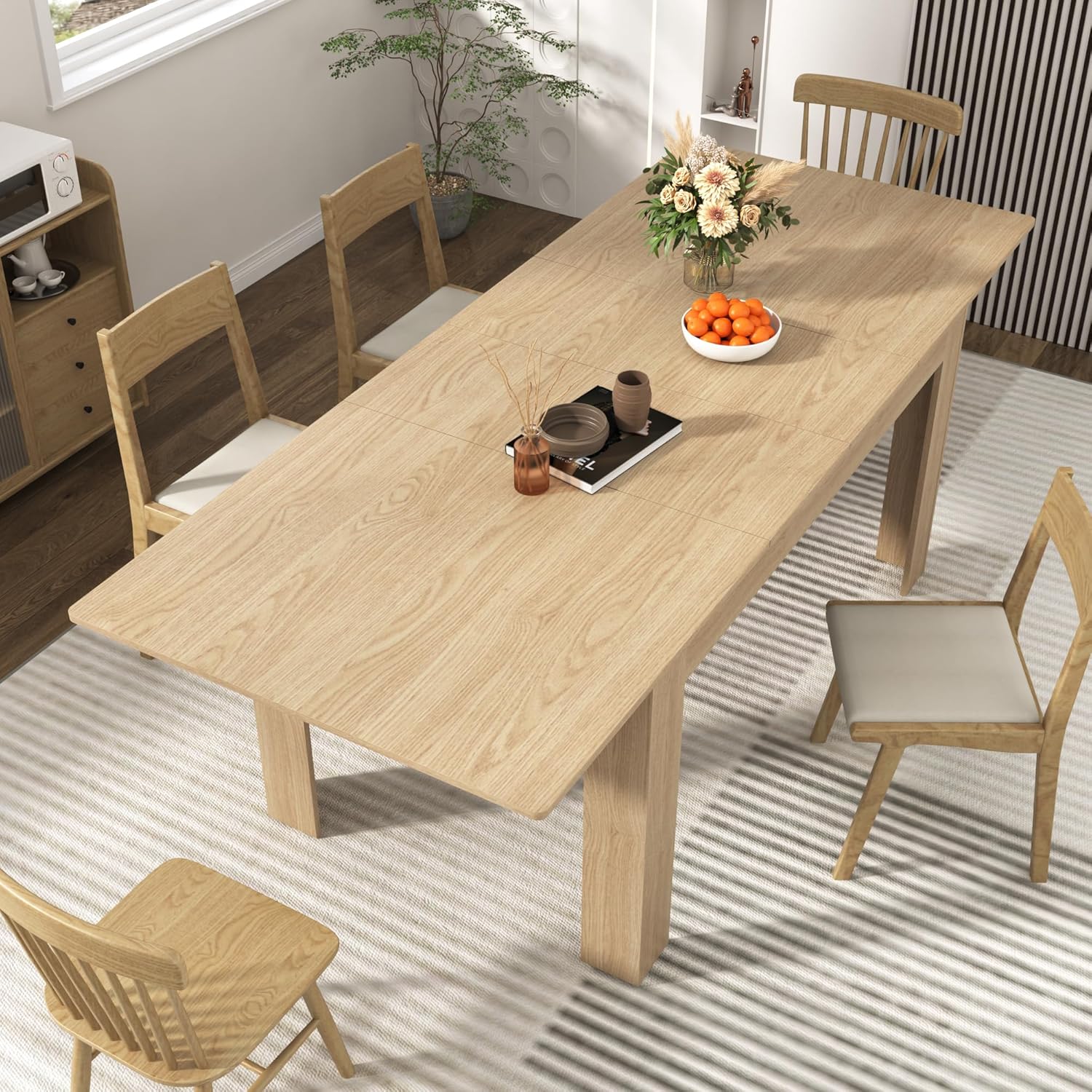 59"-86" Extendable Dining Table for 6-10 Person, Wooden Dining Room Table, Modern Extendable Table for Gatherings, Meeting for Small Kitchens, Dining Office Areas(Natural)