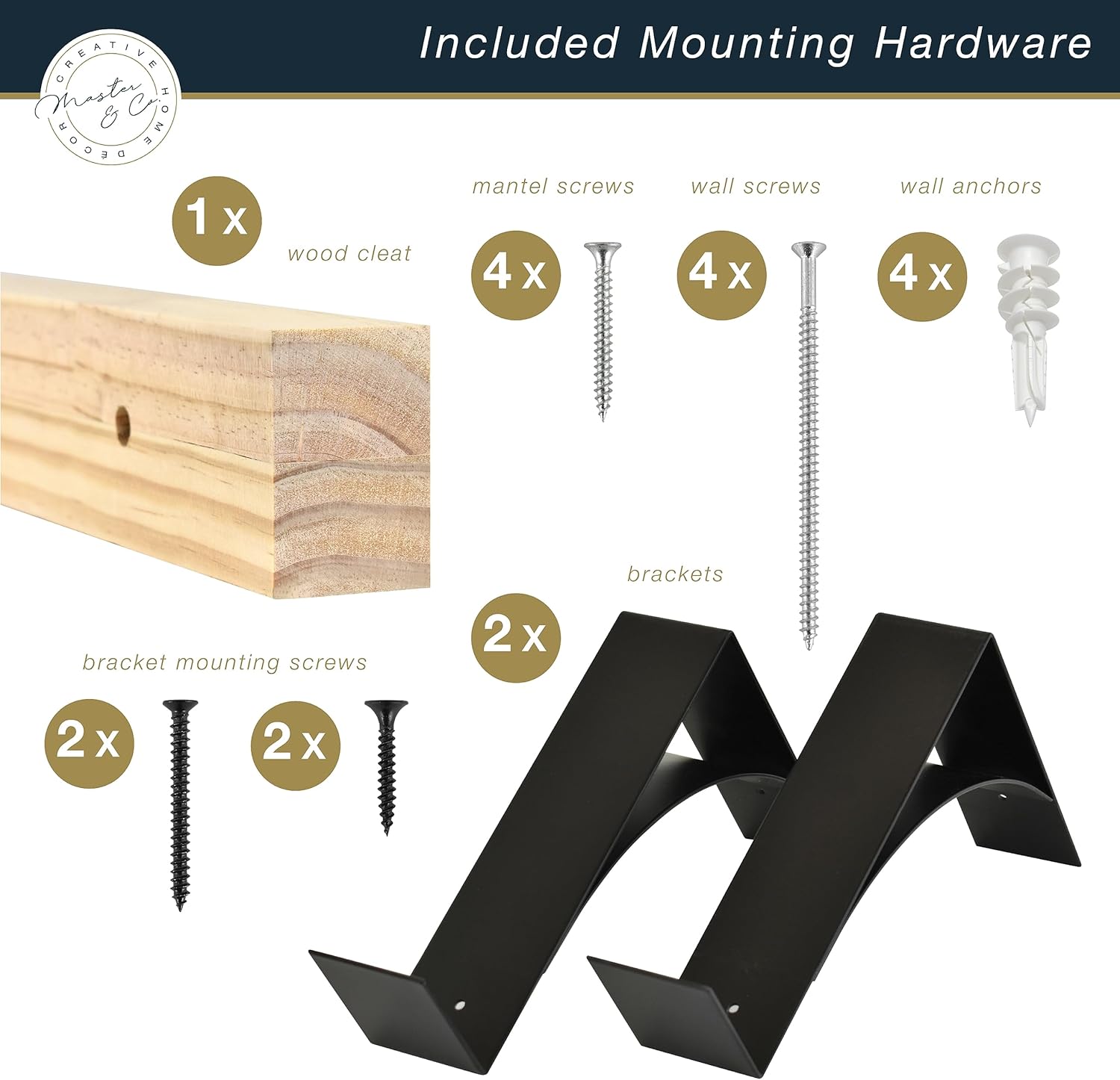 MCS Master & Co. Modern Floating Fireplace Mantel with Black Metal Brackets, Long Floating Shelves for Wall Décor, 60 inches, Natural Woodgrain