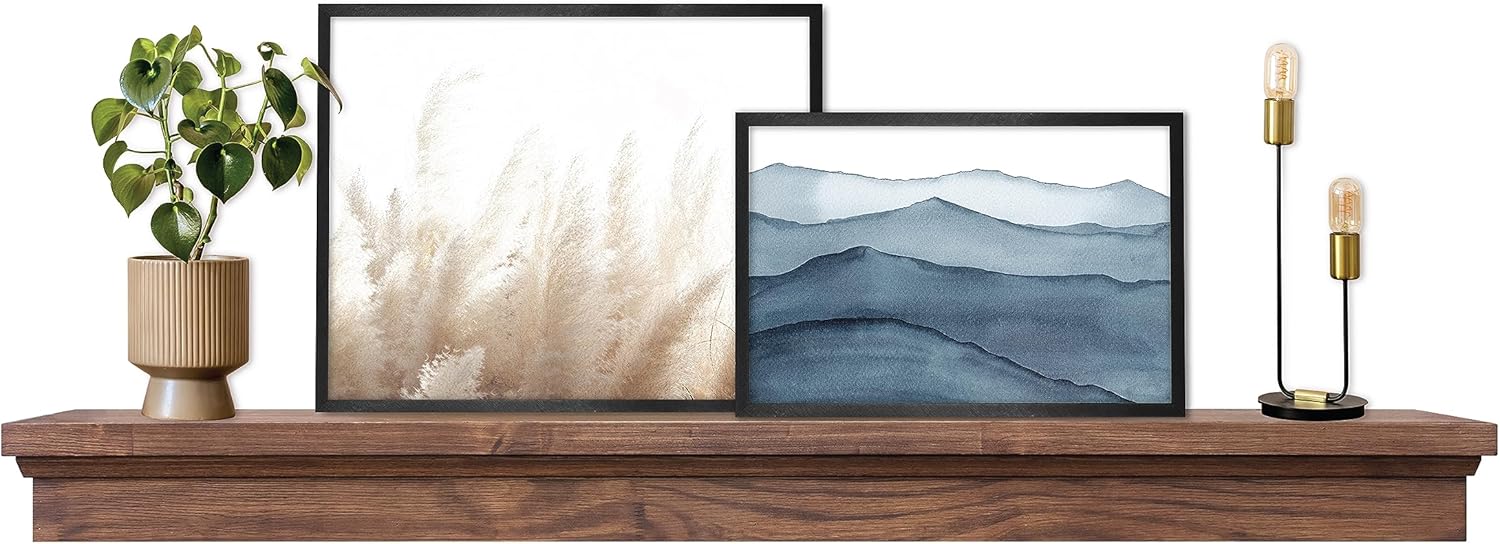 MCS Master & Co. Modern Floating Fireplace Mantel with Black Metal Brackets, Long Floating Shelves for Wall Décor, 60 inches, Natural Woodgrain
