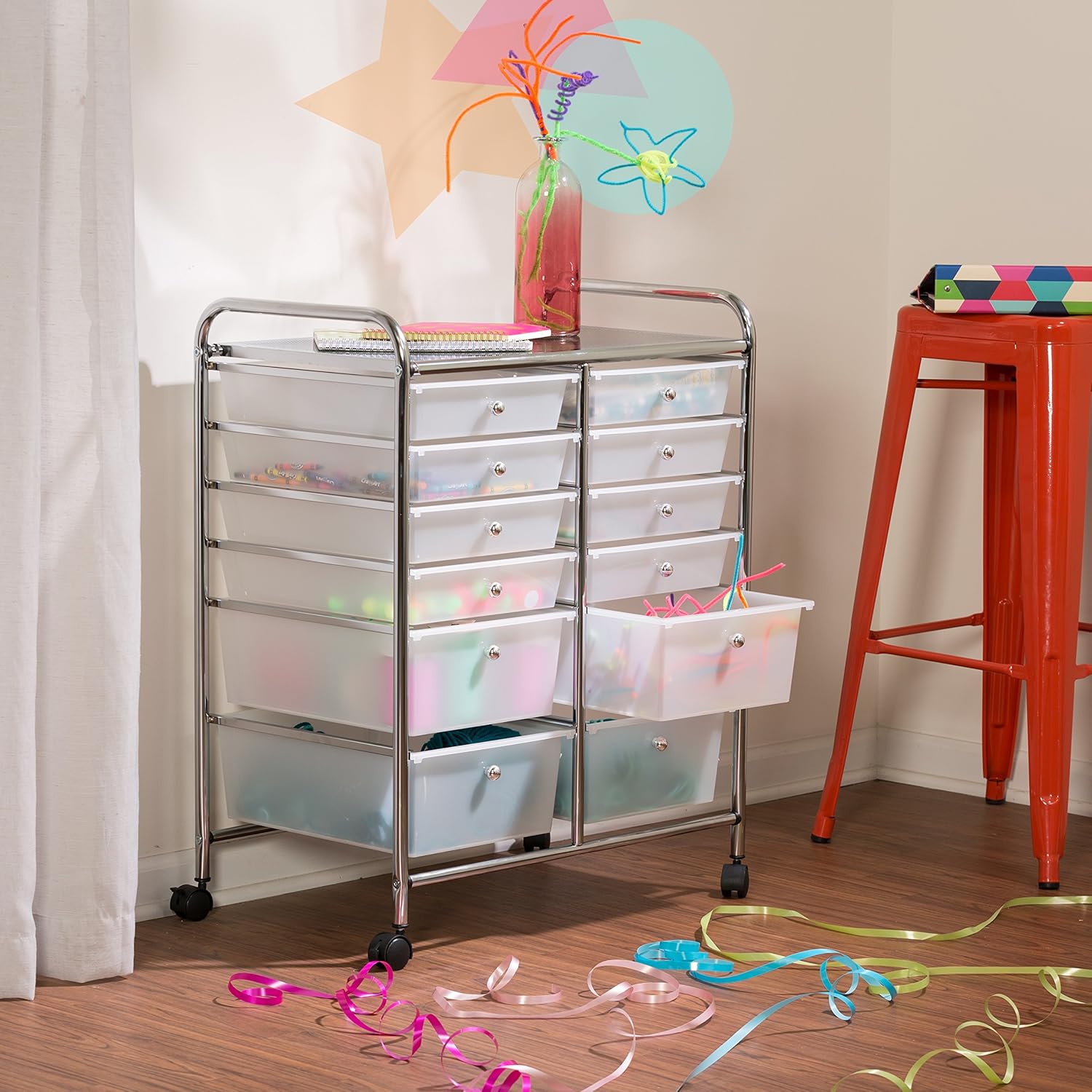 Honey-Can-Do Rolling Storage Cart and Organizer with 12 Plastic Drawers