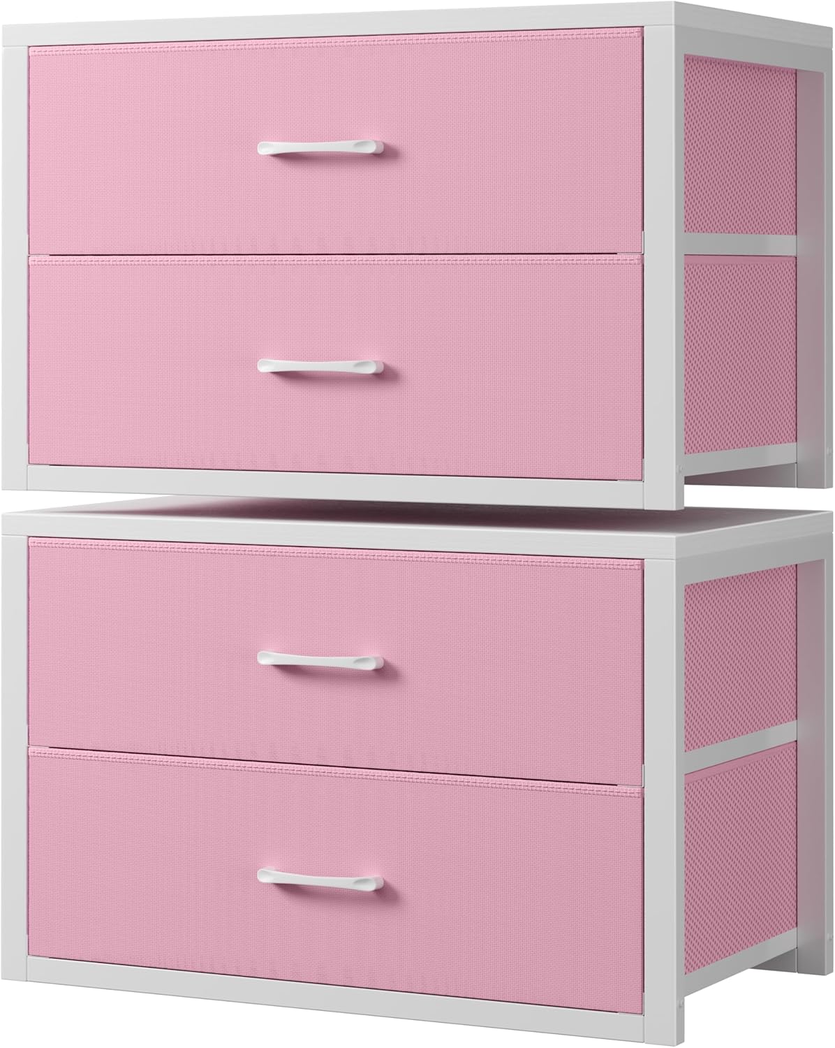 BOLUO Stackable Storage Drawers Closet Organizers and Storage Fabric White 2 Drawer Dresser for Bedroom 2 Packs Modern