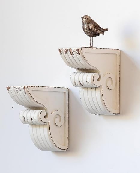 Generic Blackperlcrafts By 2 Pcs Pair Distressed White Decorative Fireplace Mentel Corbels Shelf Shabby Chic Vintage Look Farmhouse Wood Bracket Corbel Bookends Gift