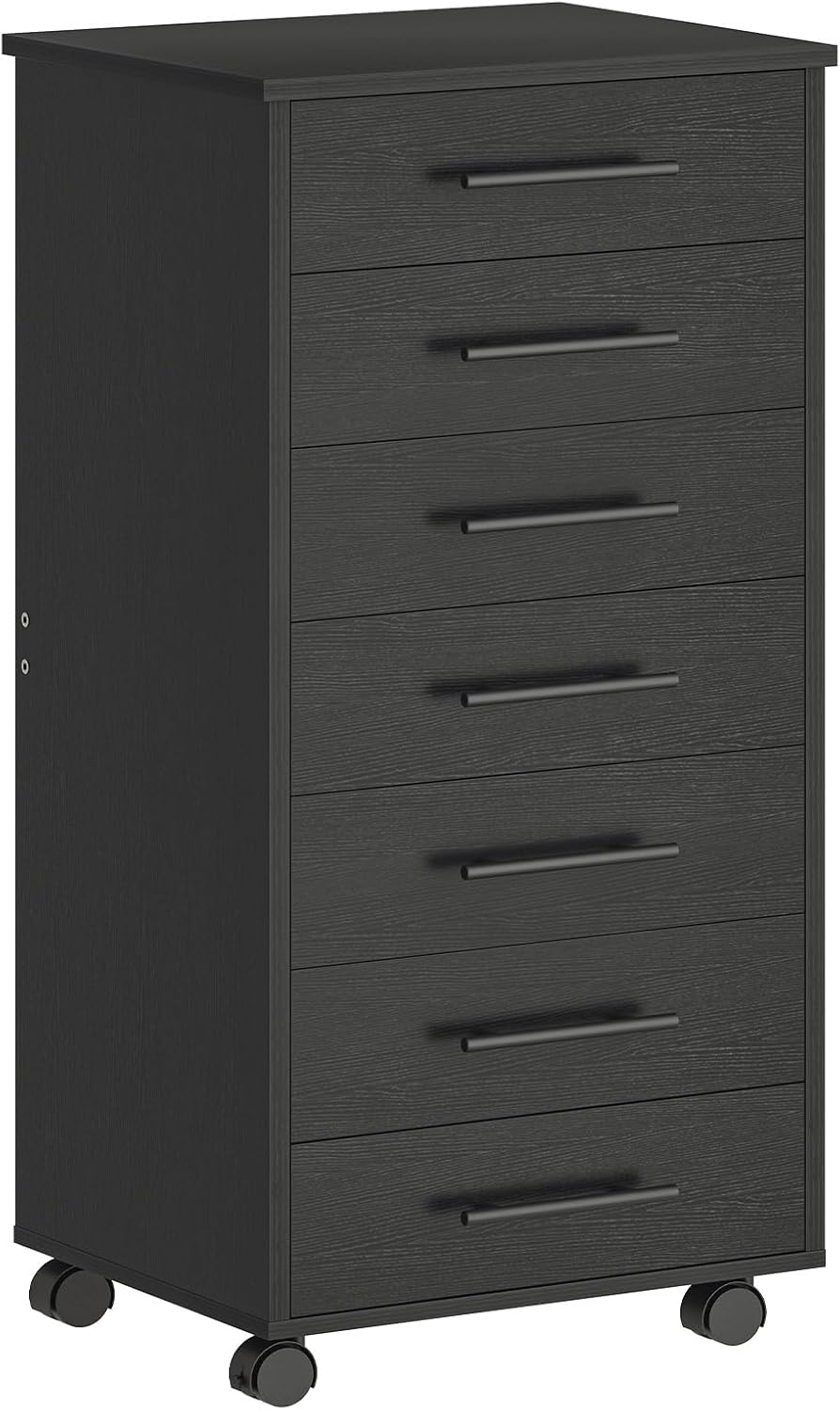 HOOBRO 7-Drawer File Cabinet, Wooden Office Cabinet with Drawers, Mobile Storage Filing Drawer for Home Office, Study, Easy Assembly, White WT07WJ01