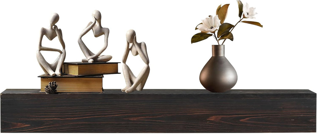 48" Rustic Cedar Fireplace Mantel & Floating Mantle Shelf-Wall-Mounted Wood Mantel with 50 lbs Load Capacity,Invisible Bracket,Anthropological Furniture-Inspired Design for Home Decor (Light Brown)