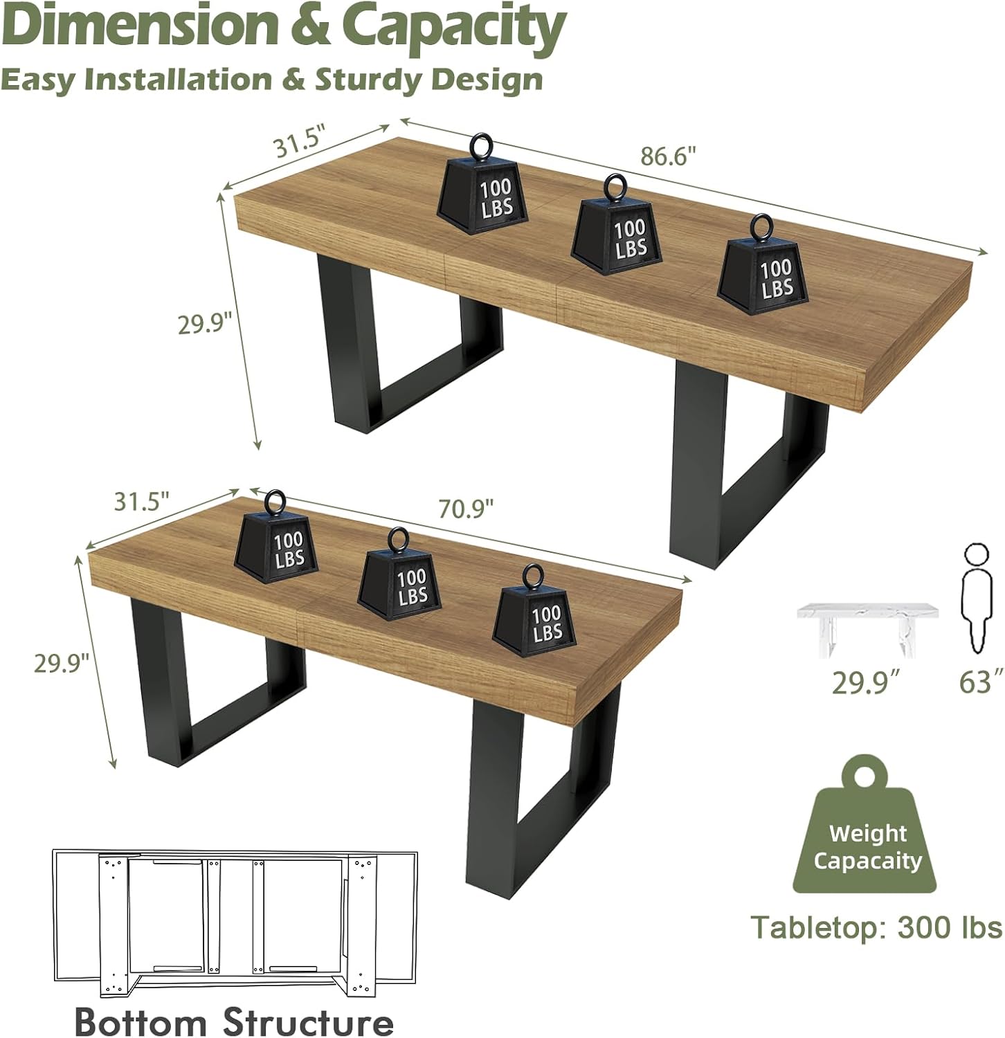 STHOUYN Farmhouse Rustic Extendable Dining Room Table for 8 10, 70.9" (86.6") x 31.5", Rectangular Dinner Table for 6-10, Mid Century Modern Expandable Retractable Wooden Kitchen Table (Brown)