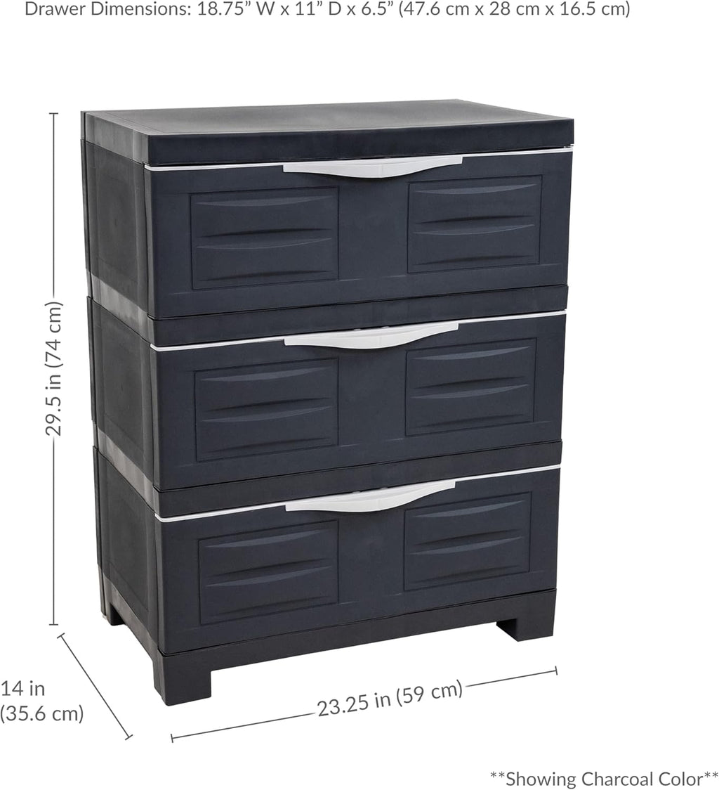 Sunnydaze 3-Tier Storage Cabinet with Drawers - Indoor or Garage Plastic Storage Drawers Organizer - 29.5" H - Garage, Office, Home, Laundry Room - Gray w/Charcoal Trim