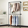 Industrial Pipe Clothes Racks with Black Shelves, Industrial Pipe Black Clothing Rack with Double Hanging Rods, Heavy Duty Wall Mounted Clothing Rack Rod for Closet Storage, Bedroom