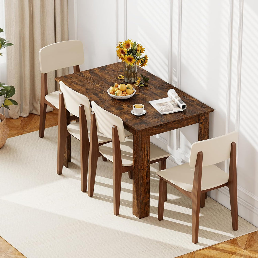 Giantex 47"-62" Extendable Dining Room Table for 4-8, Farmhouse Dining Table with L-Shaped Legs, Large Wood Grain Tabletop, Space-Saving Dinner Tables for Dinette, Kitchen (Rustic Brown)