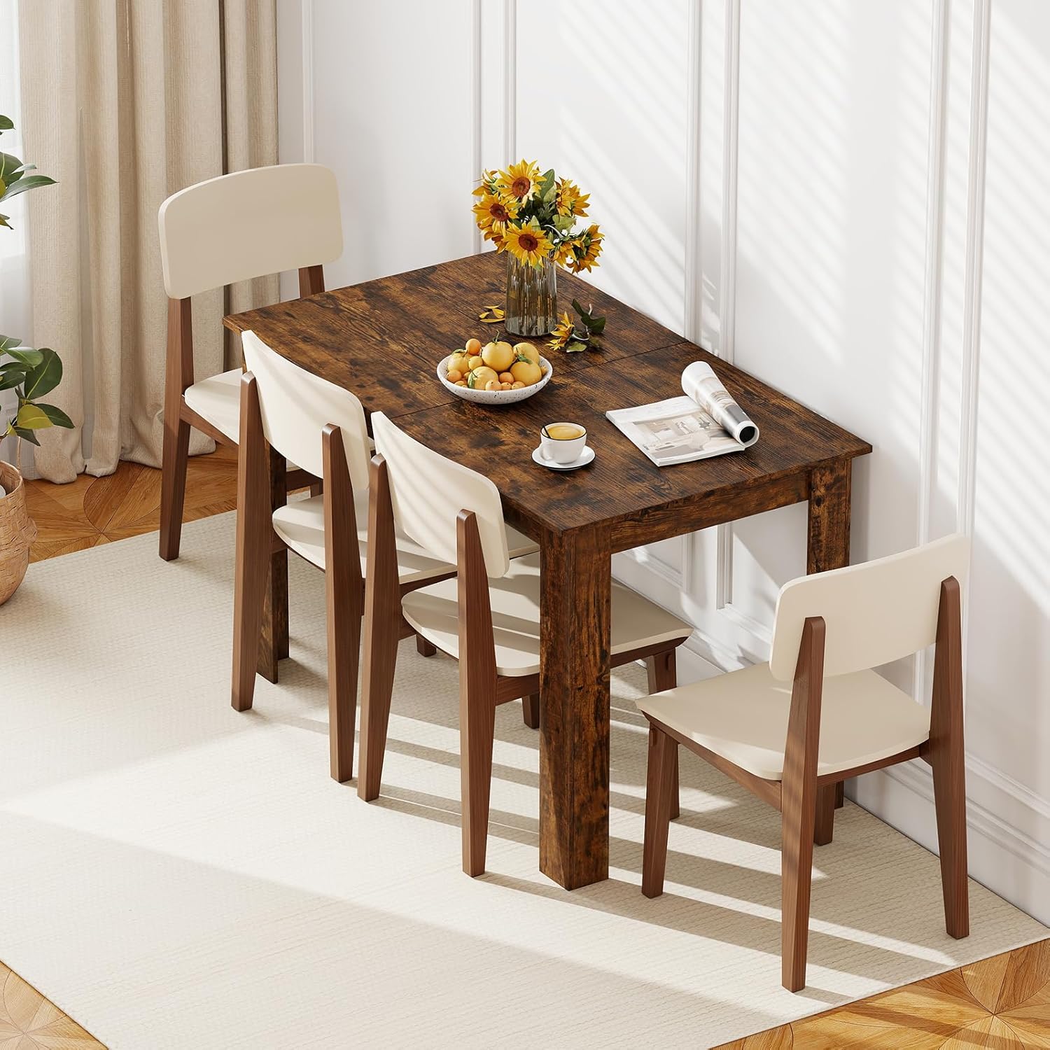 Giantex 47"-62" Extendable Dining Room Table for 4-8, Farmhouse Dining Table with L-Shaped Legs, Large Wood Grain Tabletop, Space-Saving Dinner Tables for Dinette, Kitchen (Rustic Brown)