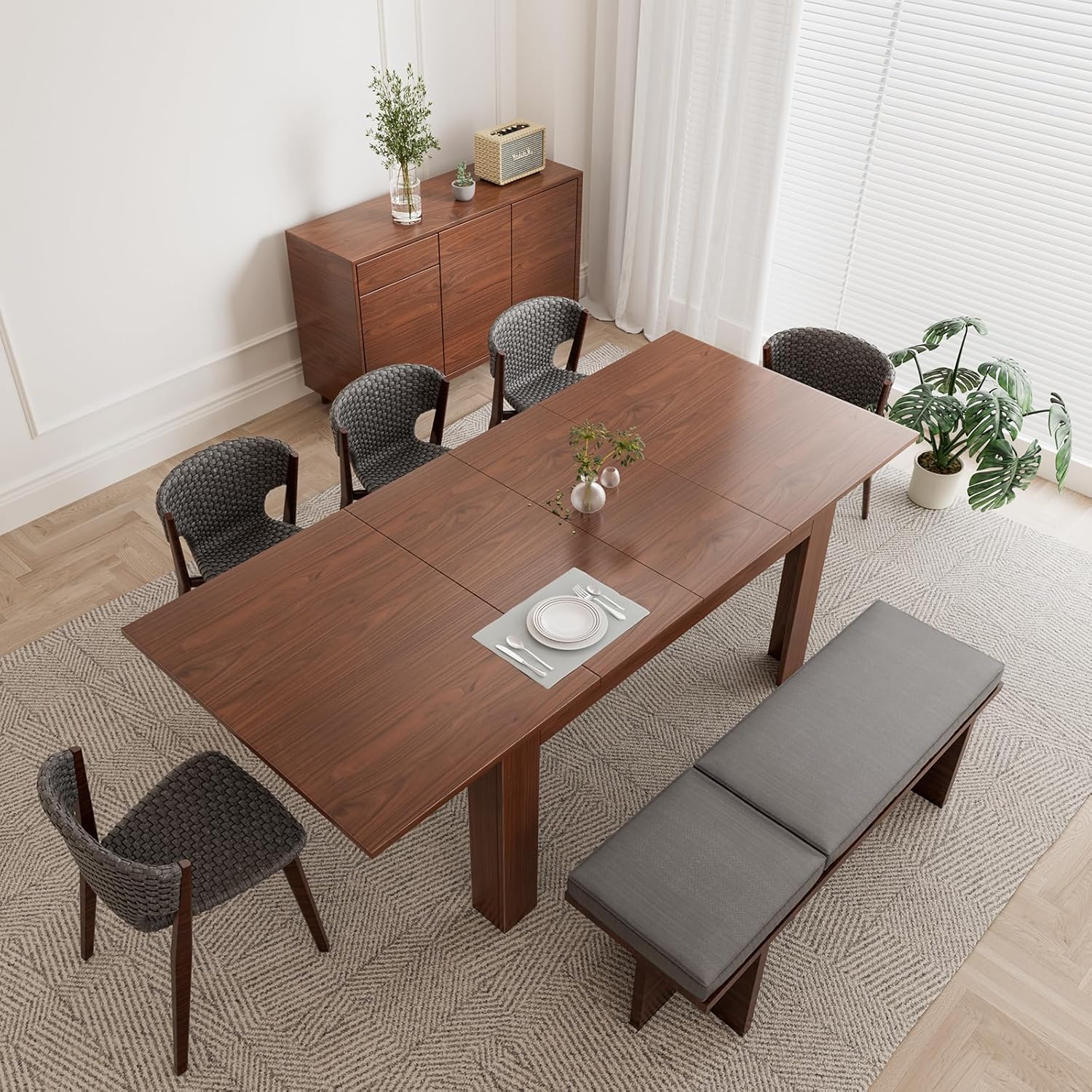 55.1-86.6 in Extendable Dining Room Table for 6-10 Person - Plank and Beam Farmhouse Large Rectangular Kitchen Tables for Living Meeting Room (Onyx Black)