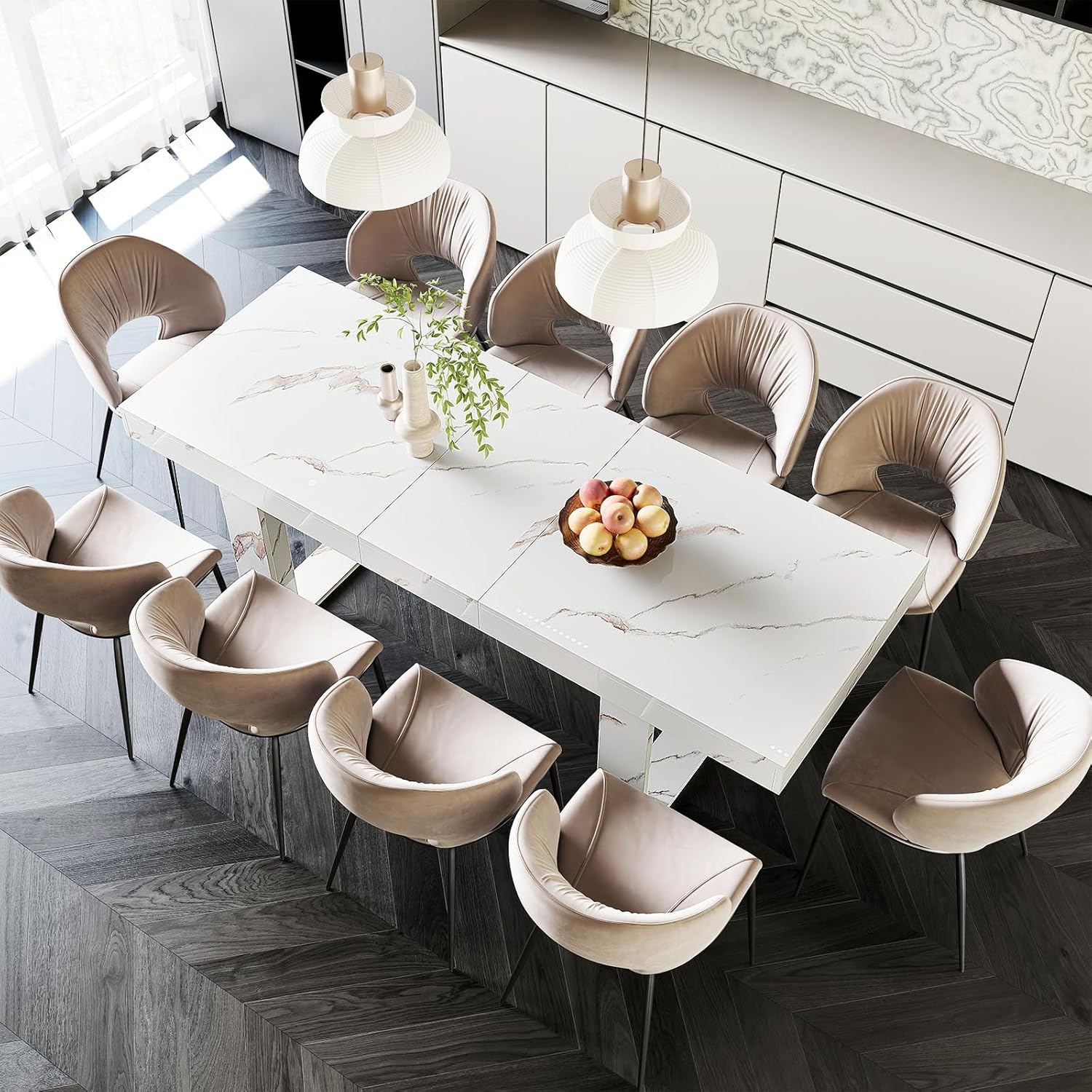 STHOUYN Farmhouse Rustic Extendable Dining Room Table for 8 10, 70.9" (86.6") x 31.5", Rectangular Dinner Table for 6-10, Mid Century Modern Expandable Retractable Wooden Kitchen Table (Brown)