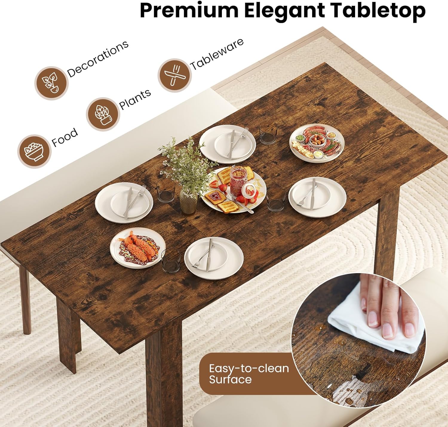 Giantex 47"-62" Extendable Dining Room Table for 4-8, Farmhouse Dining Table with L-Shaped Legs, Large Wood Grain Tabletop, Space-Saving Dinner Tables for Dinette, Kitchen (Rustic Brown)