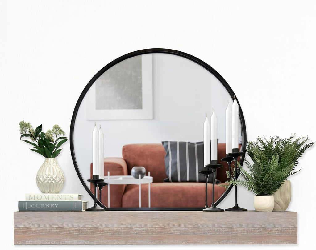 MCS Master & Co. Modern Floating Fireplace Mantel with Black Metal Brackets, Long Floating Shelves for Wall Décor, 60 inches, Natural Woodgrain