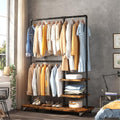 Raybee Clothing Rack Heavy Duty Clothes Rack 260LBS Rolling Garment Rack with Shelves, Industrial Clothing Rack with Shelves, Portable Adjustable Clothes Rack for Hanging Clothes, Rustic Brown